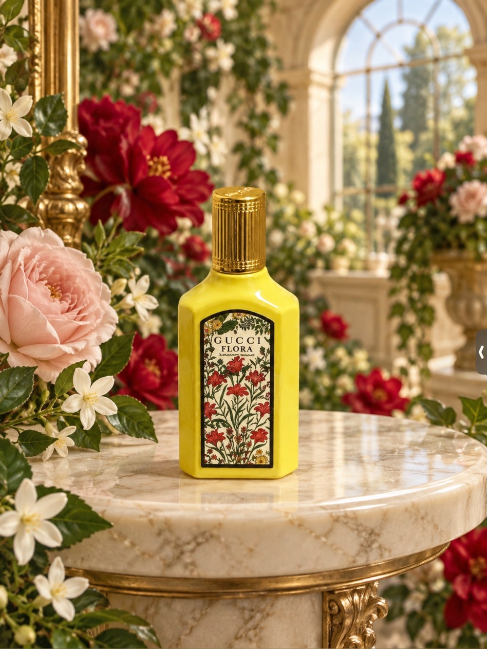 Gucci Yellow Flora Body Oil Bottle with Gold Cap